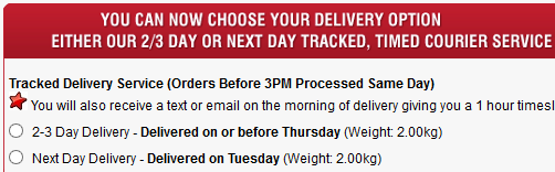 Next Day Delivery Screen