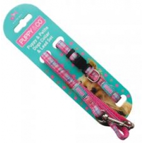 Puppy & Co Puppy Set Adjustable Collar 3/8" X 8-12", 3/8" X 48 " (1.0 X 20-30cm, 1.0 X 120cm) Pink