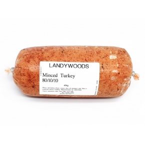 Landywoods Complete Minced Turkey 80/10/10 454g Frozen Raw Dog Food