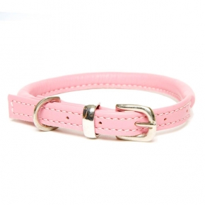 D&H Rolled Leather Collar Pink M 35-42cm