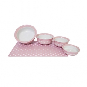 Stoneware Pet Dish Pink Polka Dot 8"