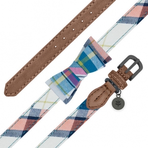 Sotnos Puppy Bow Blue Tartan Collar With Brown 2 X 42cm